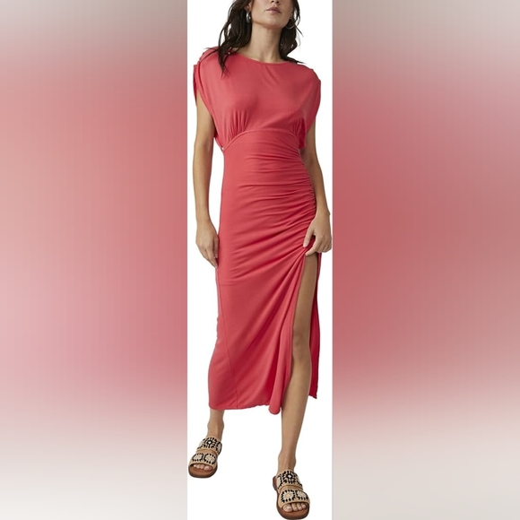 * Free People Lakeside Ruched  Slit Midi Dress Size M NWOT - Picture 1 of 10